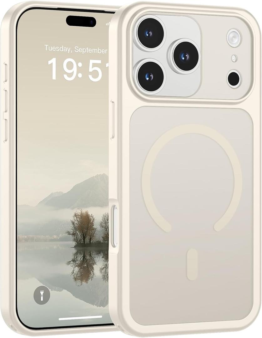 SUPFINE Magnetic for iPhone 17 Pro Case (Compatible with MagSafe)(Military Grade Drop Protection)(Camera Protection) Translucent Matte Shockproof Phone Cover 2025,Antique White