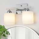 Stainless Steel Milk Glass Bathroom Vanity Light Over Mirror, 2 Light Silver Chrome Bathroom Light Fixtures with Frosted Glass, Modern Vanity Lighting Wall Mount, Silver Chrome