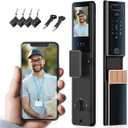 Smart Door Lock with Face Recognition & Camera, Video Monitor, 7-in-1 Keyless Entry: Palm Vein, Fingerprint, Keypad, App - Weatherproof Digital Deadbolt for Home Security (Gold)