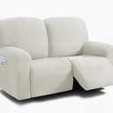 ULTICOR Reclining Loveseat Slipcover, 48" - 65" L, 6-Piece Jacquared Stretch Loveseat Reclining Sofa Covers, 2 seat Loveseat Recliner Cover, Thick, Soft, Washable (Style 3) (Ivory)