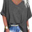 UNCLECAT Women's V Neck Oversized T-Shirts Summer Short Sleeve Shirts Loose Casual Tops Tee (Large, Dark Grey)