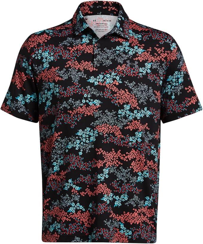 Under Armour Playoff 3.0 Print Mens Golf Polo - Black/Hydro/XL