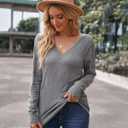 Arach&Cloz Women's Soft V Neck Long Sleeve Fall Casual Regular Fit Sweater Tops (Gray, S)