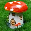 14''H Mushroom House Statue Outdoor Statues Garden Resin Stool Over Sized Sculpture Fairy Forest Pedestal Spring Decor for Home Courtyard Lawn Patio Summer Ornament Indoor Stool