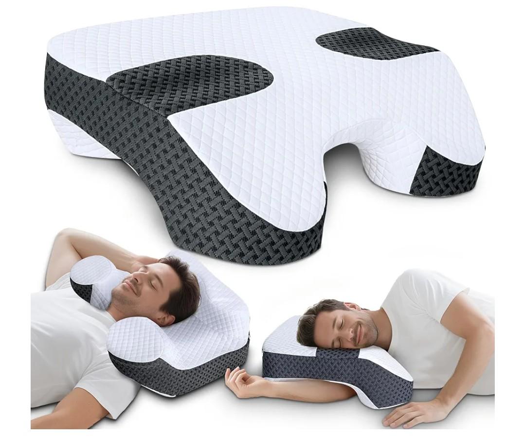 SAHEYER Side Sleeper Pillow with Arm Holes, 2 in 1 Shoulder Relief System for Rotator Cuff Pain, Memory Foam Pillow for Adults with 3 Arm Place Hole - for Side, Back and Stomach, Black