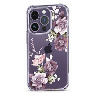 iPhone 14 Pro Case Floral,Slim Shockproof Clear Phone Protective Cover for Women, Flower Pattern Design 6.1"(Cherry Blossoms/Purp)