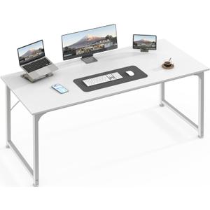 Huuger Computer Desk, 55 Inch Home Office Desk, Gaming Writing Work from Home Study Desk, Large Legroom, Sturdy Metal Frame, Modern Simple, White, 54inch