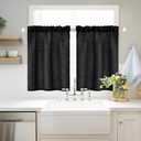 MIULEE Halloween Cafe Curtains 30 Inch Length Half Window Curtain Semi Sheer Farmhouse Short Linen Drapes for Kitchen Bathroom Basement Small Window, Rod Pocket Tier Curtains 2 Panels W26XL30, Black