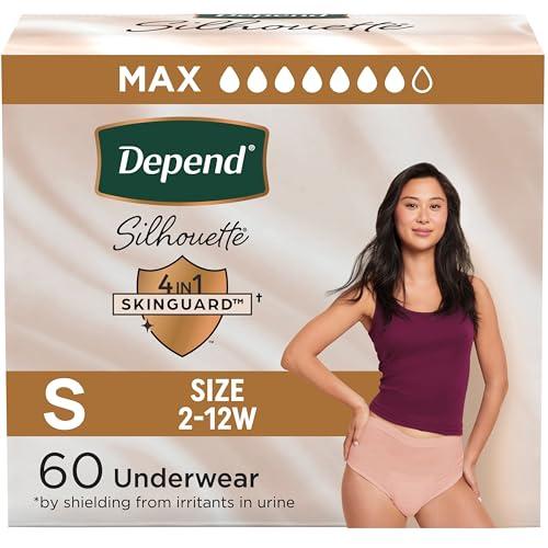 Depend Silhouette Adult Incontinence & Postpartum Bladder Leak Underwear for Women, Maximum Absorbency, Small, Pink, 60 Count (2 Packs of 30)