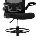 BestOffice Drafting Chair Tall Office Chair Adjustable Height with Lumbar Support Flip Up Arms Footrest Mid Back Task Mesh Desk Chair Computer Chair Drafting Stool for Standing Desk, Black, 22D x 23W x 50H in
