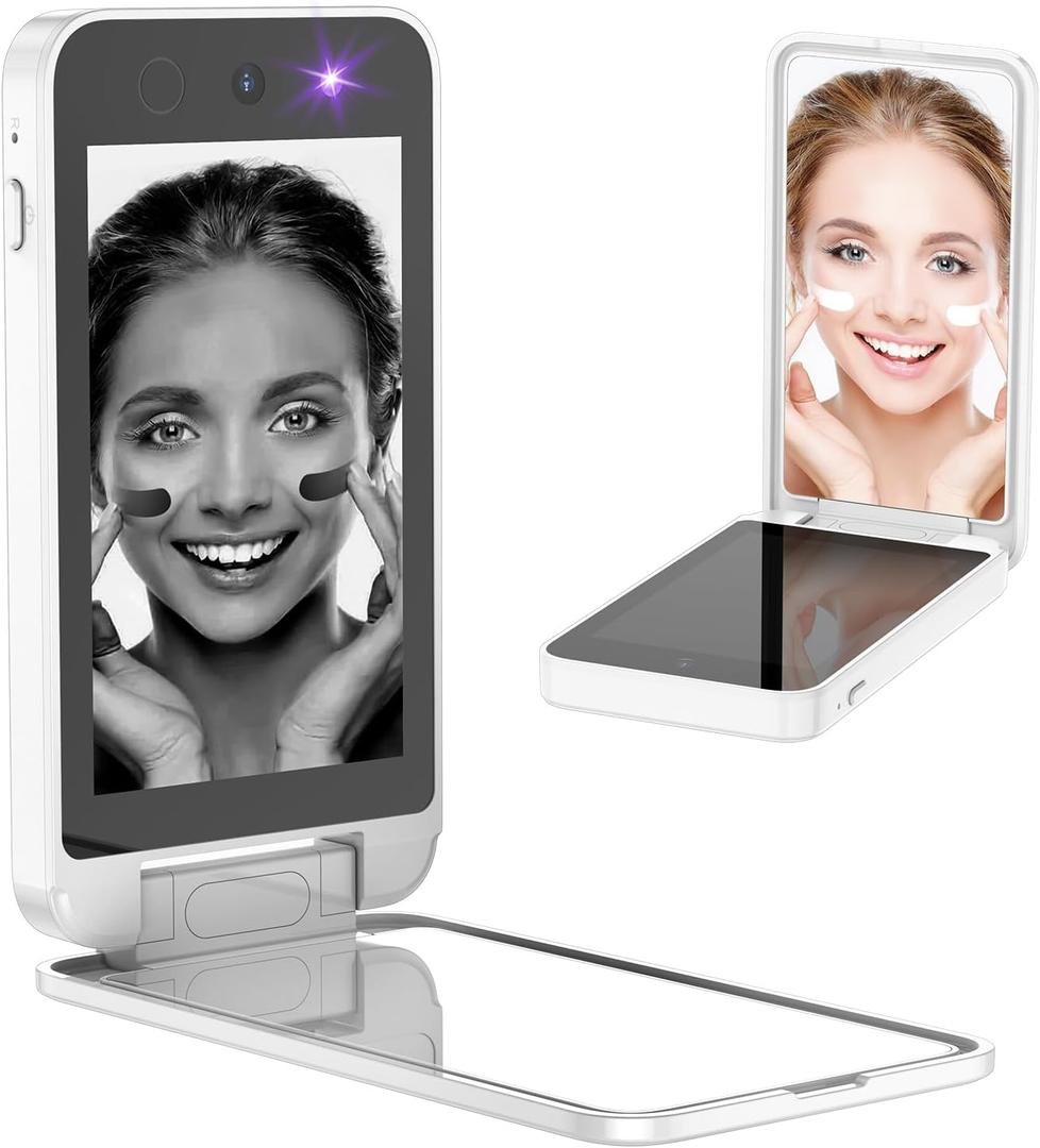Vanexiss UV Camera for Sunscreen Test UV Mirror Sunscreen Camera, 4 Inch Vanity Mirror Rechargeable Compact Travel Makeup Mirror Handheld Double-Sided Pocket Mirror for Skin Protection(White)