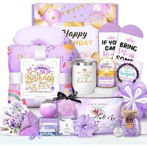 Birthday Gifts for Women Friendship, Gifts for Women Birthday Unique, Best Friend Birthday Gifts, Happy Birthday Gift Basket for Her, Friends, Coworkers, Wife, Mom, Daughter (Purple)