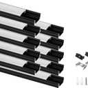 Besseto 10Pack 3.3Ft/1M Black LED Aluminum Channel,LED Strip Light Diffuser Aluminum Channel Profile Housing Extrusion for Under Cabinet Counter and Stairs (Black-10Pack 3.3ft)