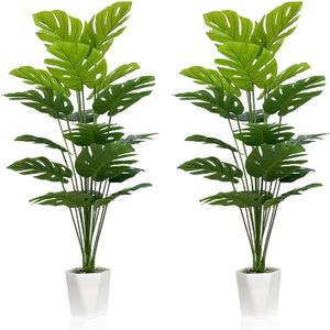 SAJANDAS Set of 2 Artificial Monstera Deliciosa Plants in Pots, Fake Tropical Palm Tree with Greenery Leaves Stems, 43 Inch Faux Swiss Cheese Floor Plants Indoor for Home, Office, Store Decor