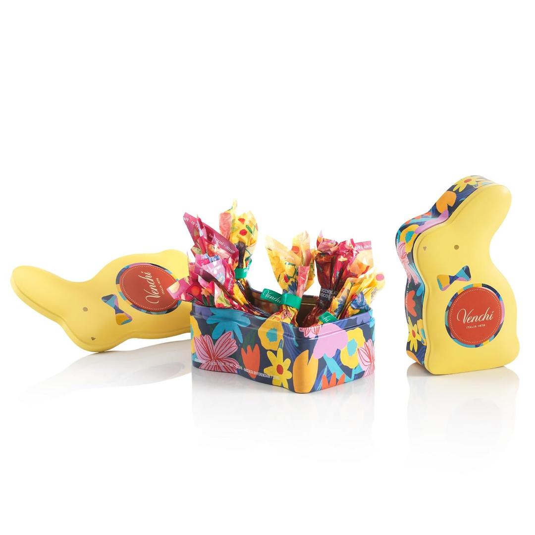 Venchi - Rabbit-Shaped Tin, 2.33 Oz, 6 Assorted Hazelnut Chocolate Mini Eggs, Gluten Free, Venchi Spring Collection Teresa Rego, Gift Idea, Mother's Day (EXP 01/31/27)