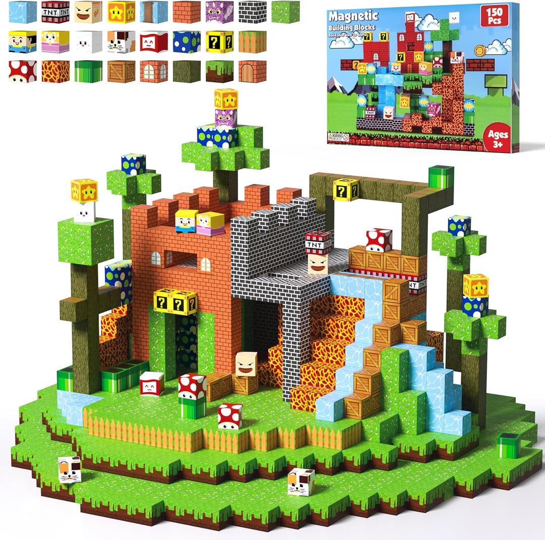 AiDolls Magnetic Blocks - 150 PCS Magnets Game-Based Building Block for Ages 3,4,5,6,7,8,9,10,11 Kids Birthday Toy Sets Present, Stacking Cubes Construction Gift for Toddlers Boys & Girls, 0.8in (Green)