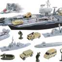 deAO Aircraft Carrier Toy Army Men with Scale Model Warplanes Warships Military Vehicles Battleship Planes Helicopter Trucks Tank Toys for Kids Boys Girls 28 Inches