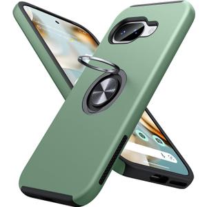 JAME for Google Pixel 9a Case, Dual Layer Military Grade Protection, Shockproof Cover with Metal Ring Holder Stand Kickstand, Slim Fit Protective Phone Case for Google Pixel 9A, Alpine Green