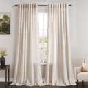 Beige Linen Semi Sheer Curtains 84 Inch Length 2 Panels Set Back Tab Rod Pocket Flax Linen Cotton Textured Curtains for Living Room Dining Room Natural Light Filtering Window Curtain Drapes 60x84