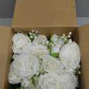 Geosar 8 Bundles Artificial Peonies Flowers Fake Silk Peony Bouquet Faux Peonies Flowers Bulk for Decoration Vase Floral Arrangements Wedding Party Table (White,Green)