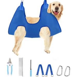 Supet Dog Grooming Hammock Harness for Dogs Cats, Relaxation Pet Nail Clipper Hammock, Restraint Dog & Large Animal Leashes Sling for Groomingk for Nail Trimming (Blue, L)