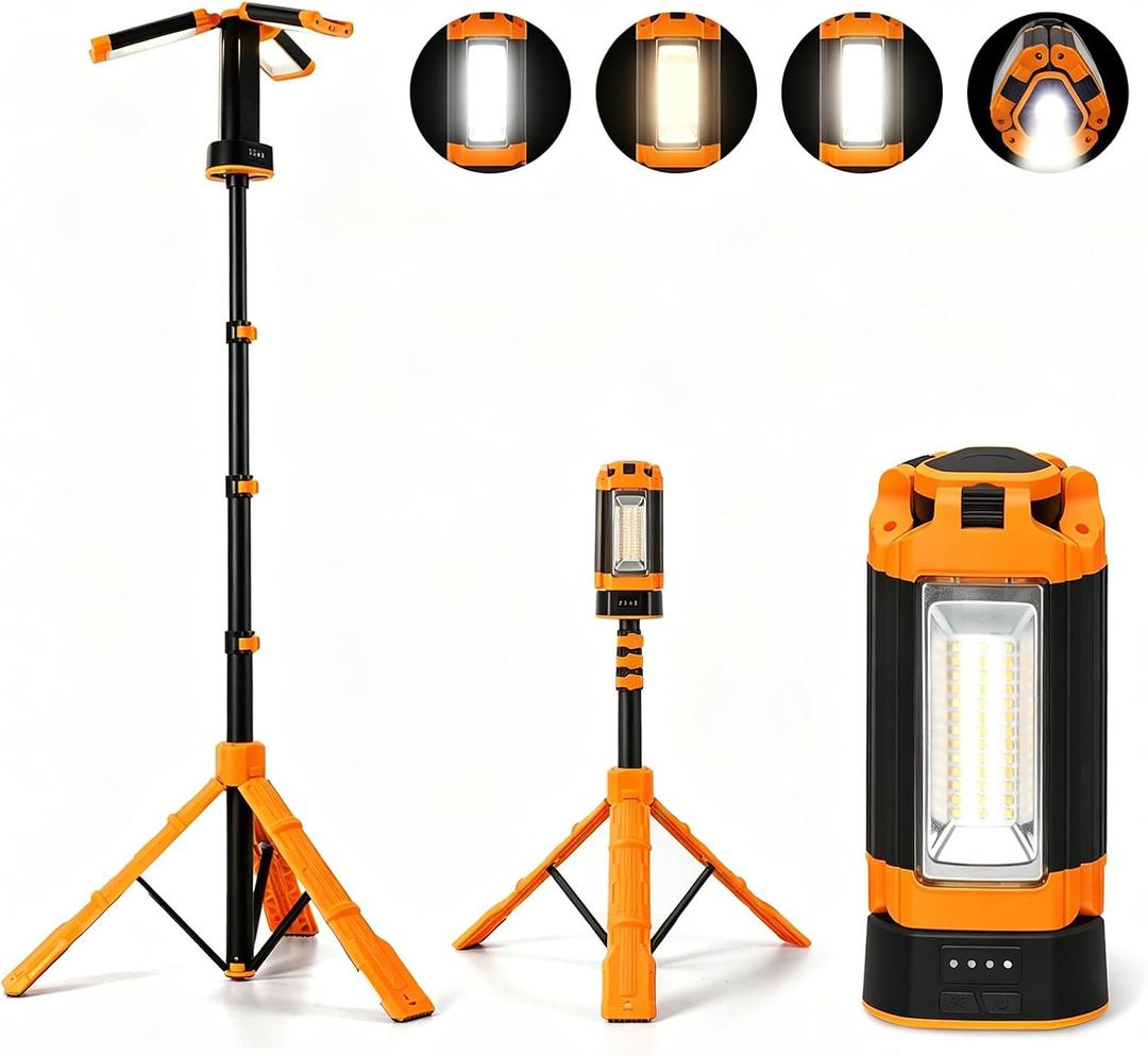 Rechargeable LED Camping Light with Tripod Stand, 2700 Lumen Portable Work Light, IP65 Waterproof Magnetic Base Light for Outdoor Camping, Garage, Repair,Black (Orange)