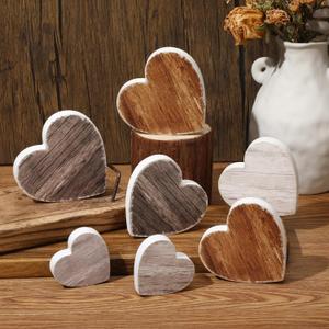 7 Pcs Valentine's Day Wooden Heart Signs Valentine's Day Decorations Rustic Heart Tabletop Centerpiece Table Tiered Tray Decor for Valentines Wedding Anniversary Farmhouse Party Supplies