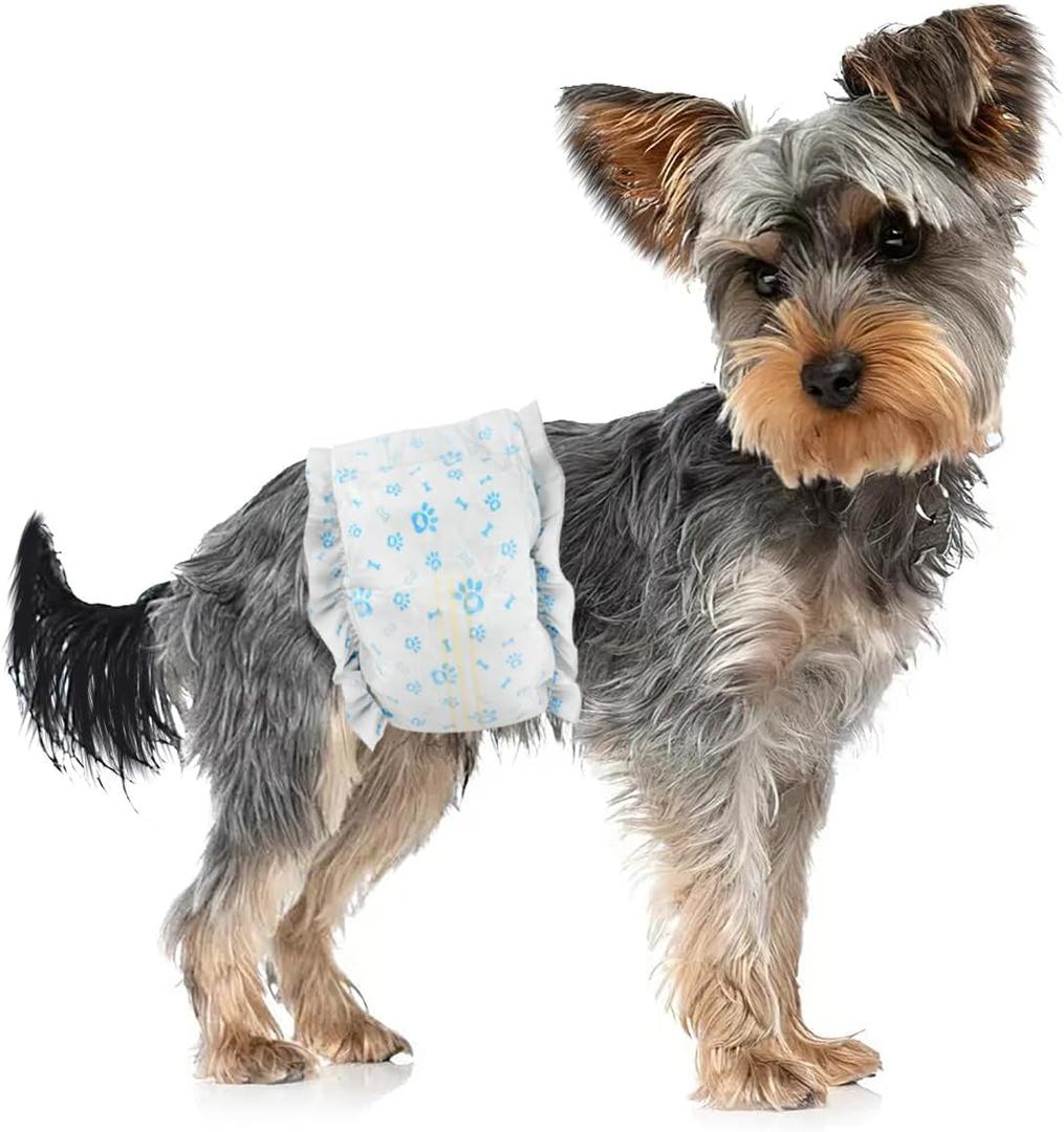 Disposable Dog Diapers Male 96 Count Belly Bands for Bale Dogs (Waist 6-11.8 in XS) Super Absorbent Small Doggie Diapers for Heat Excitable Urination or Incontinence - Blue