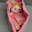 OUOZZZ 10" Soft Baby Doll Set with Plush Doll, Bassinet, Blanket and Bottle, Pretend Playset for Emotional Social Education Doll for 2 Year Olds Girls Christmas Birthday Gift Pink