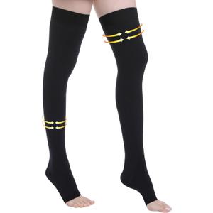 20-30 mmHg Compression Stockings for Women and Men, Medical Graduated Compression Hoses, Open Toe Thigh High Compression Socks, Long Toeless Support Stockings for Varicose Veins, Edema, DVT (Large, Black)