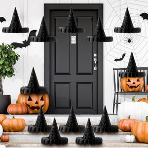 12 Pcs Halloween Hanging Decor Honeycomb Decorations Halloween Hanging Paper Ornament Reusable Scary Party Decor Paper Lanterns for Indoor Outdoor(Witch Hat)