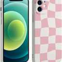 Checkered Phone Case for iPhone 12 Case for Girls Women Soft Slim Shockproof Cute Print Design Cases Compatible with iPhone 12 -Pink