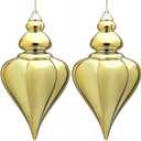 2 Pcs 9" Large Shatterproof Finial Drop Ornaments - Champagne Big Ornaments for Christmas Tree Decorations