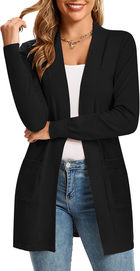 Black Cardigan Sweaters for Women Lightweight Long Sleeve Open Front Knit Cardigans for Spring Fall XL (Black, XL)