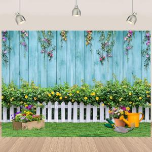 Spring Backdrop Natural Scenery Garden Backdrop for Birthday Wedding Bridal Shower Party Decor Happy Spring Banner Party Decorations White Fence Flowers 8x6ft（Polyester）
