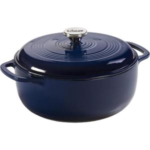 Lodge Essential Enamel Cast Iron Dutch Oven - Perfect for Bread Baking, Braising, Marinating & Slow Cooking - Features Moisture-Sealing Lid & Dual Handles - Kitchen Essentials - 6 Quarts - Indigo