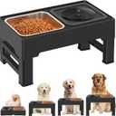 2-in-1 Elevated Dog Bowls, Raised Pet Bowl with Stainless Steel Food Bowl and Spill Proof Water Bowl, 4 Adjustable Heights, Non-Slip Stand, for Small, Medium, Large Dogs and Pets, Black