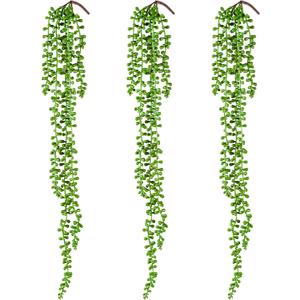3PCS Artificial Succulents Hanging Plants,27.5 Inch Fake String of Pearls Greenery Plants 5 Branches for Fall Home Garden Office Party Balcony Wall Indoor Outdoor Autumn Decoration