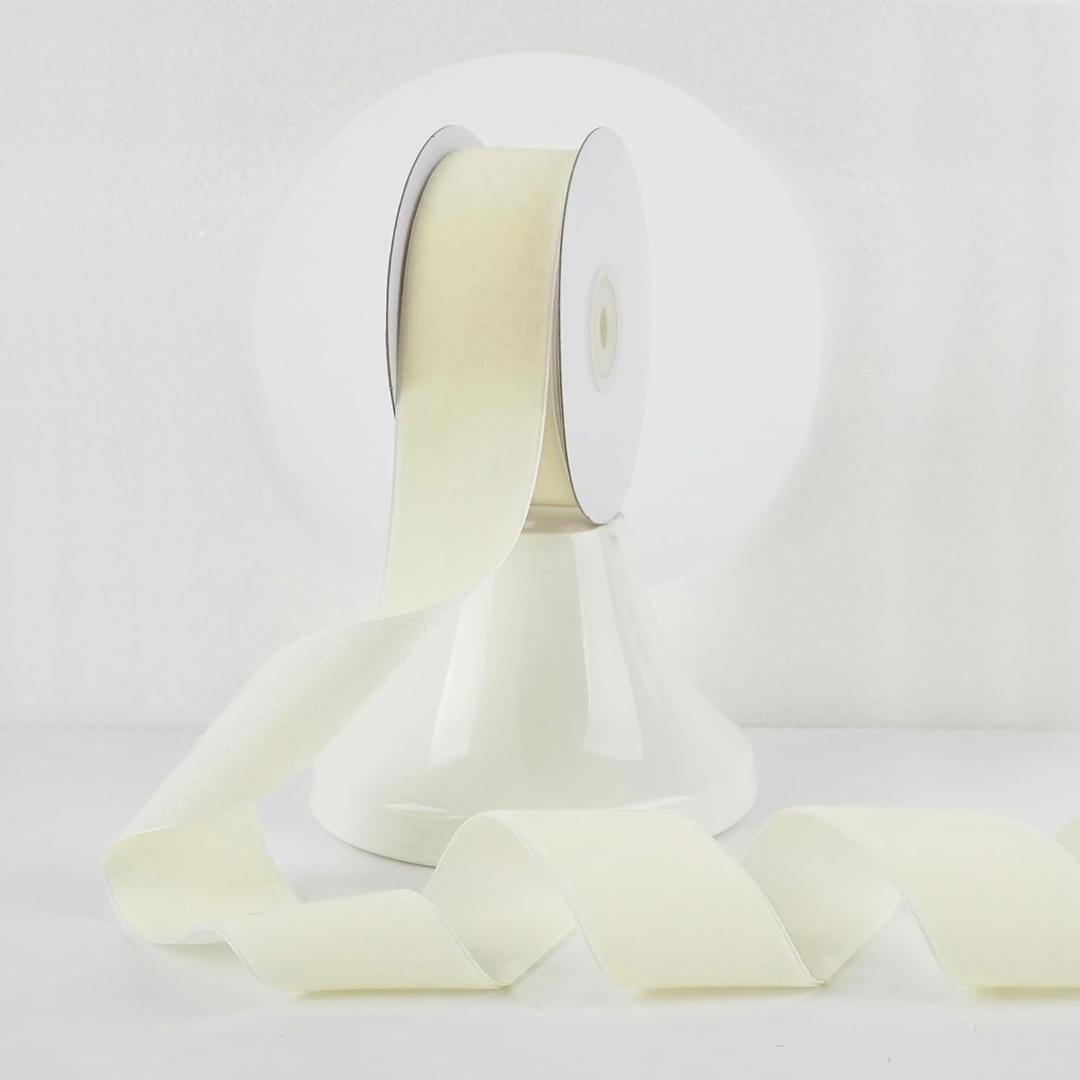 MEEDEE Ivory Velvet Ribbon 1-1/2 Inch Single Face Nylon Velvet Ribbon 10 Yards Spool Cream Ribbons for Christmas Tree, Gift Wrappig, Rustic Wreath, Velvet Bow, Hair Bows Making, Home Decor