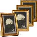 Aruifinw 5x7 Gold Picture Frame Set of 4 - Ornate Vintage Picture Frames for Wall or Tabletop Display, 5 x 7 Photo Frame Gold Display Wedding Family Baby Photos for Elegant Home Decor