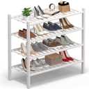 Haddockway 4 Tier Bamboo Shoe Rack Storage Organizer, Multifunctional Free Standing Stackable Shoe Shelf with Grid Panel for Closet,Hallway,Entryway,Small Space 27"x11"x26" (White)