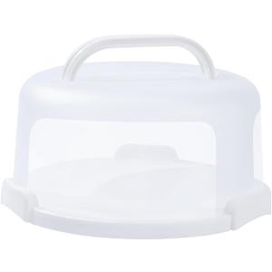 10in Plastic Cake Carrier with Handle, Round Cake Holder with Lid Pink Cake Container(White)