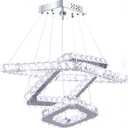 Crystal Chandeliers Modern LED 3 Ring Chandelier Adjustable Ceiling Light Fixtures Pendant Lighting Stainless Steel Hanging Lights for Living Room Dining Room Bathroom Bedroom, Cold White (Square)