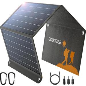 GOODaaa 30W Portable Solar Panel with Three Outputs, USB QC 3.0 Fast Charging Foldable Solar Charger, IP65 Waterproof Panels for Outdoor, Dual USB & One DC Charger for Phones, Tablet, Power Station