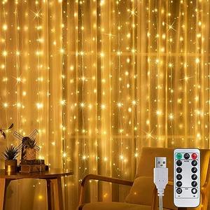 1 Pack 195 LED Curtain Tapestry Lights Backdrop String Lights, 6.5 x 5 Feet Hanging Fairy Curtain Lights with 8 Lighting Modes and Remote for Bedroom Window Wall Indoor Outdoor Graduation Decor