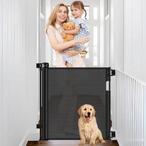 Retractable Baby Gates 0"-39" Wide Narrow Baby Gate for Doorways, 33" Tall Retractable Dog Gate for Stairs Narrow Pet Gate for Dogs Indoor Mesh Baby Gate Retractable Gates for The House, Black (35" Tall x 39" Wide)