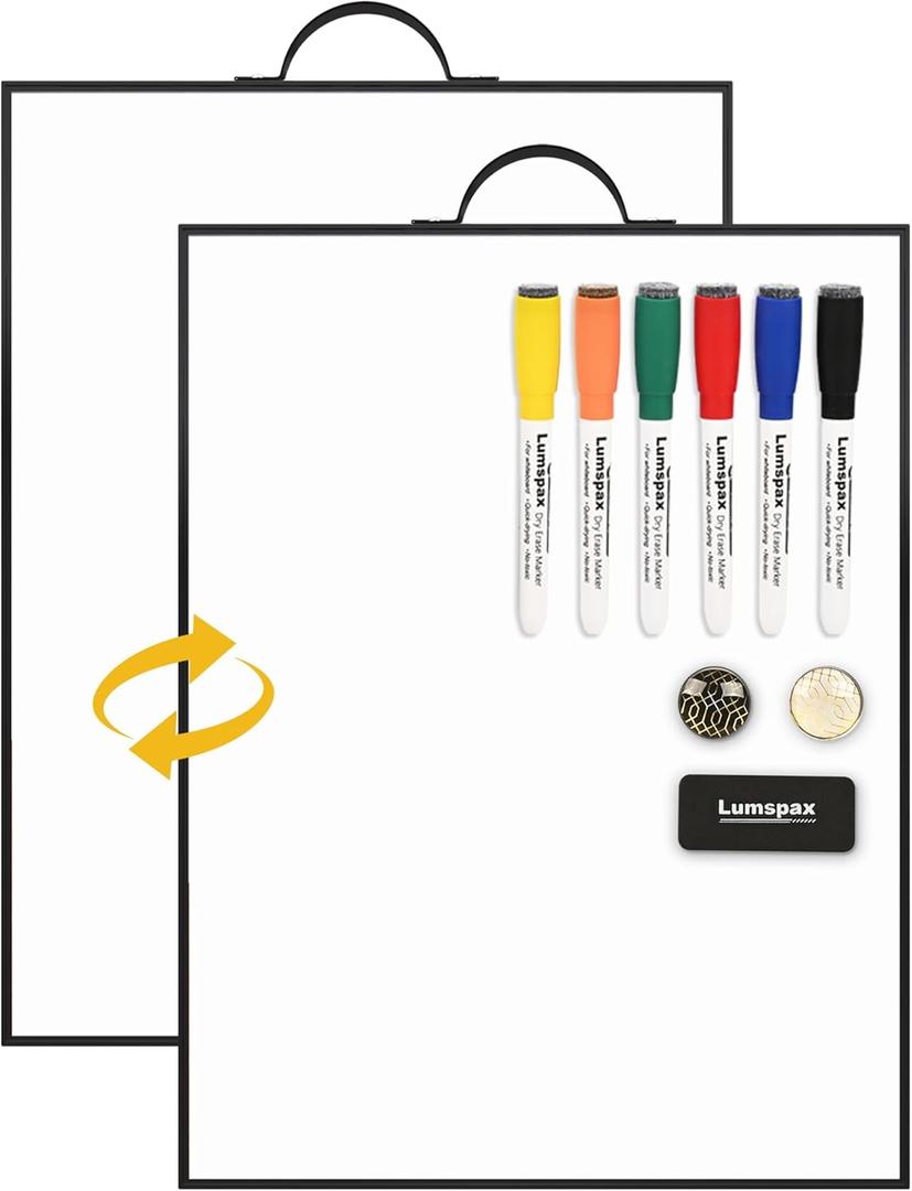 Small White Board - 16" X 12" Portable Black Aluminum Framed Whiteboard, Magnetic Dry Erase Board with Handle, to Do List Board for Office, Home, School