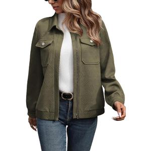 SHEWIN Jackets for Women Fall Fashion 2025 Casual Zip Up Shacket Jacket Lightweight Long Sleeve Shirts Tops (Green, L)