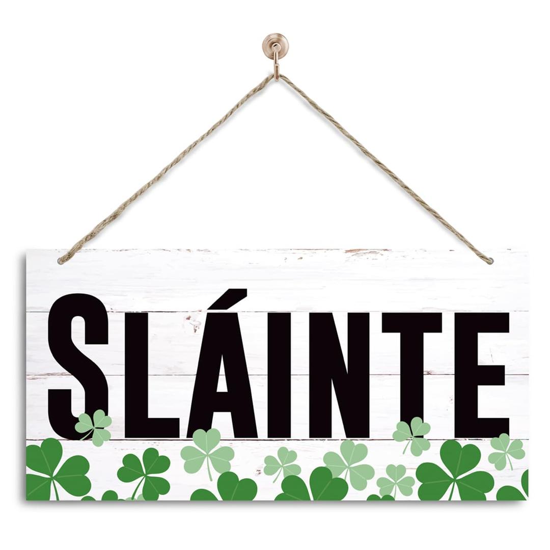 Decor for St. Patrick's Day, Decorative Wall Plaque, Irish Shamrock Cheers Door Sign, Rustic Wall Decor, St. Patrick's Day Decor for Home Office Coffee Bar, Printed Wood Hanging Sign - Slinte