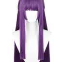 Fer-n Cosplay Wig 29'' Long Straight Anime Purple Wig with Bangs Dark Purple Synthetic Hair for Women Halloween Costume Party